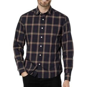 Untuckit Mens L Navy Plaid Cotton Wrinkle Free Long Sleeve Button Down Shirt